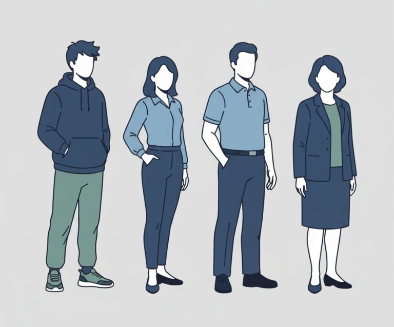An illustration showing four distinct figures, two men and two women, representing different generations (Gen Z, Millennial, Gen X, and Baby Boomer) standing side-by-side, symbolizing the diverse age groups in a multigenerational workforce.