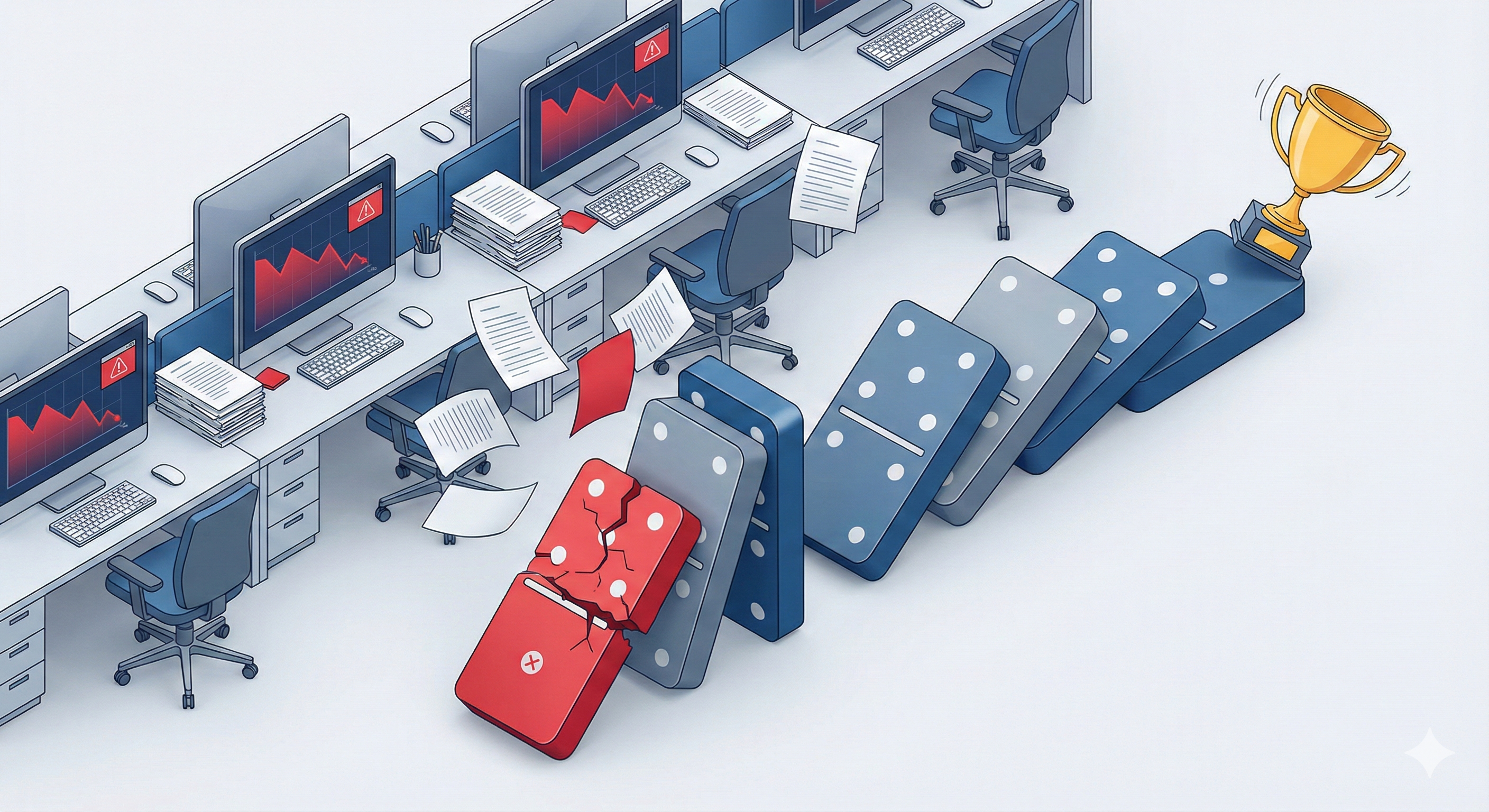 An illustration showing the negative consequences of a mis-hire on a company, including financial loss, decreased productivity, and disrupted team culture.