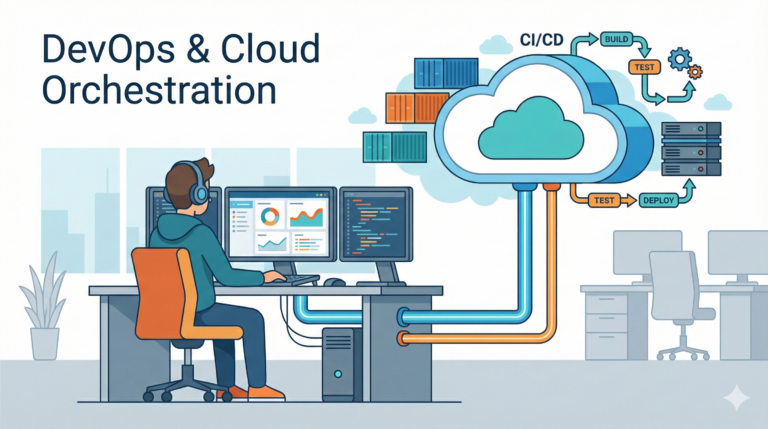 DevOps Engineer managing CICD pipelines and cloud infrastructure for automated software development and deployment.