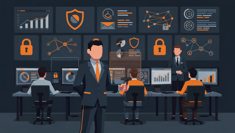 Cybersecurity manager monitoring threats with a security team