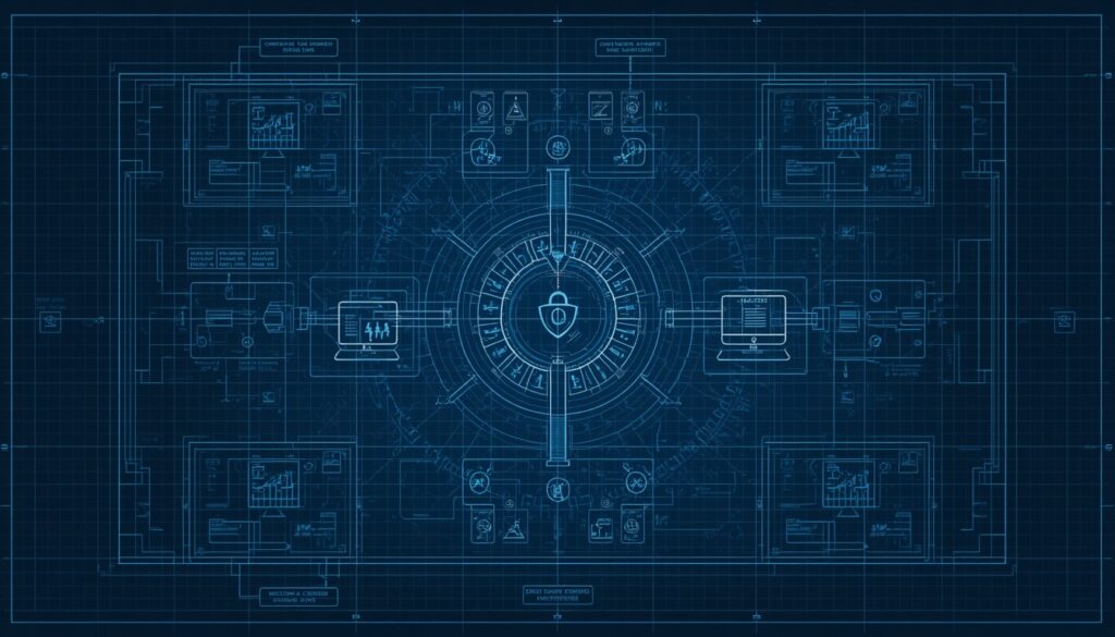 Security Operations Center blueprint showing threat monitoring and incident response