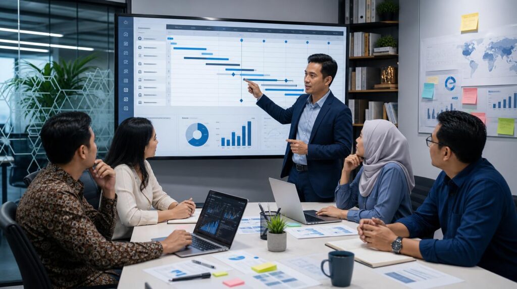 Project Manager di Indonesia memimpin tim dan mengoordinasikan perencanaan proyek serta tujuan bisnis