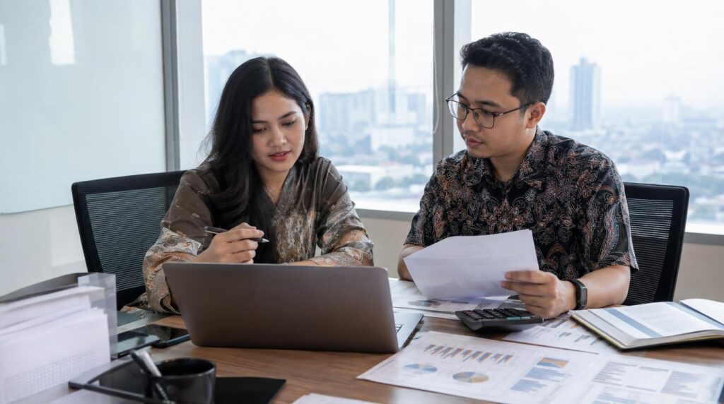 Budget Analyst in Indonesia analyzing a company budget